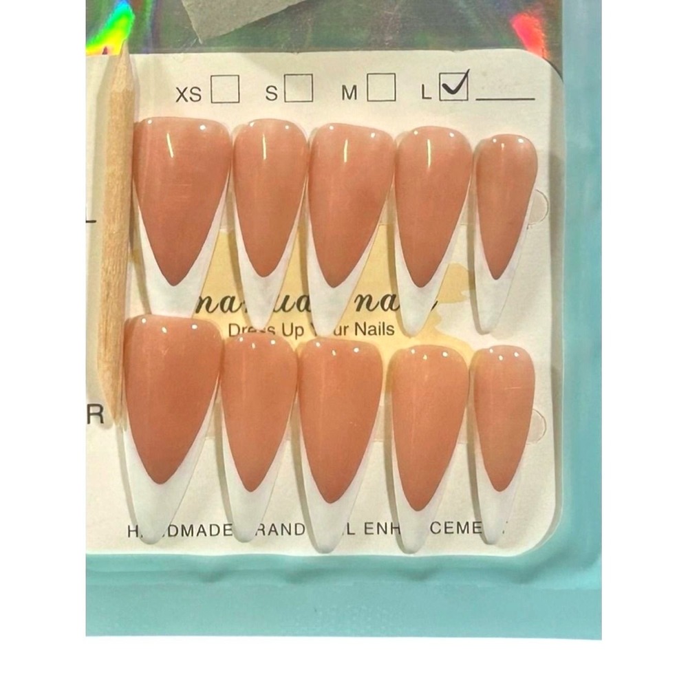French Tip Press On Nails Nude White Long Stiletto Classic Clean Girl Minimalist